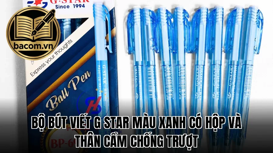 Bộ bút viết G Star màu xanh có hộp và thân cầm chống trượt
