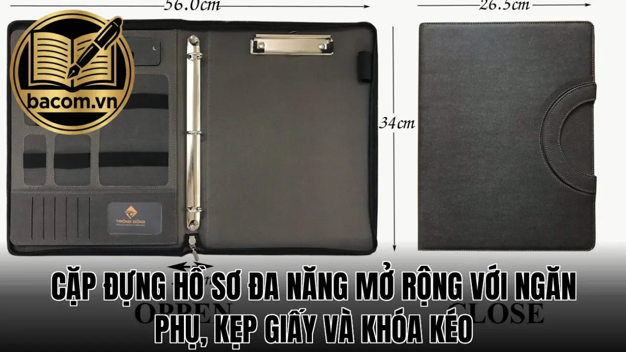 Cặp đựng hồ sơ đa năng mở rộng với ngăn phụ, kẹp giấy và khóa kéo
