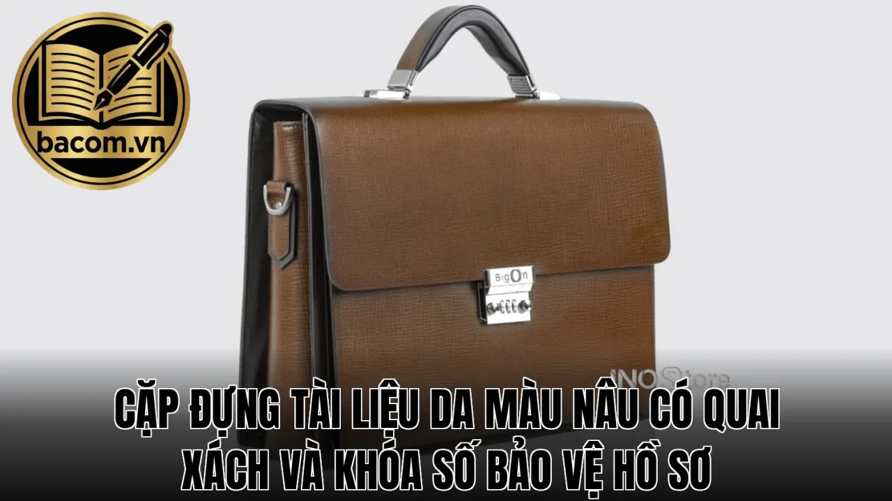 Cặp đựng tài liệu da màu nâu có quai xách và khóa số bảo vệ hồ sơ