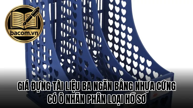 Giá đựng tài liệu ba ngăn bằng nhựa cứng có ô nhãn phân loại hồ sơ