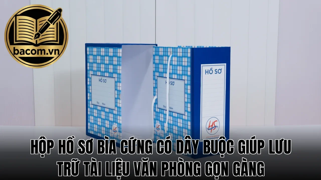 Hộp hồ sơ bìa cứng có dây buộc giúp lưu trữ tài liệu văn phòng gọn gàng