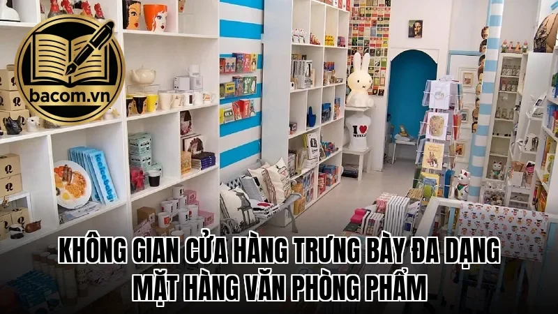 Không gian cửa hàng trưng bày đa dạng mặt hàng văn phòng phẩm