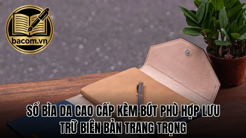 Sổ bìa da cao cấp kèm bút phù hợp lưu trữ biên bản trang trọng