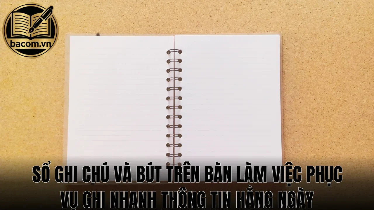 Sổ ghi chú và bút trên bàn làm việc phục vụ ghi nhanh thông tin hằng ngày