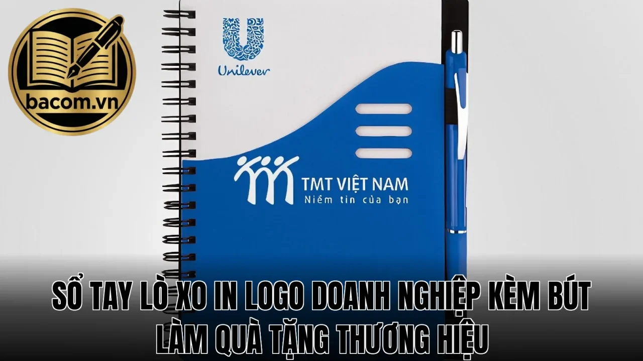 Sổ tay lò xo in logo doanh nghiệp kèm bút làm quà tặng thương hiệu